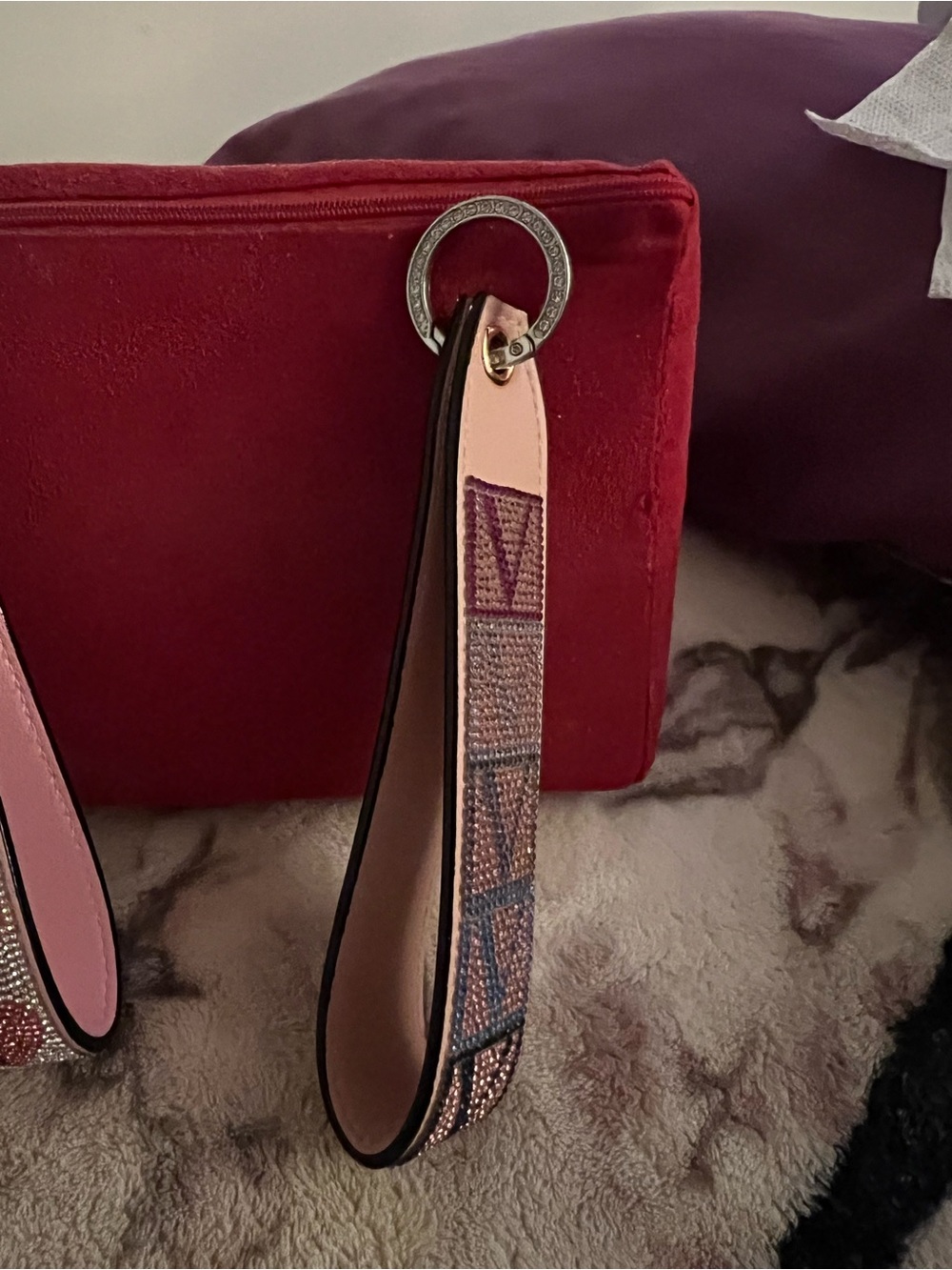 Victoria's Secret pink and red jeweled wristlet key fob